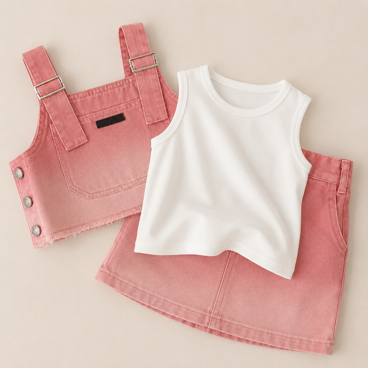 Girls Pink Denim 3 Pcs Set