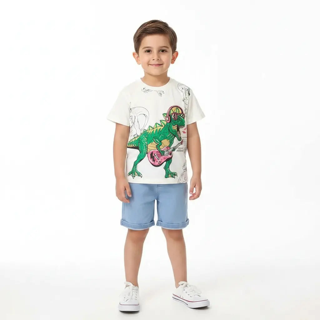 Boys Printed Dino T-shirt And Shorts
