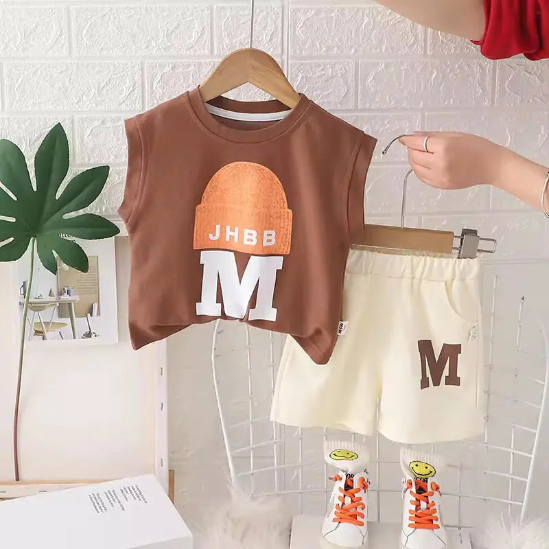 Boys Graphic Printed Brown T-Shirt And Shorts