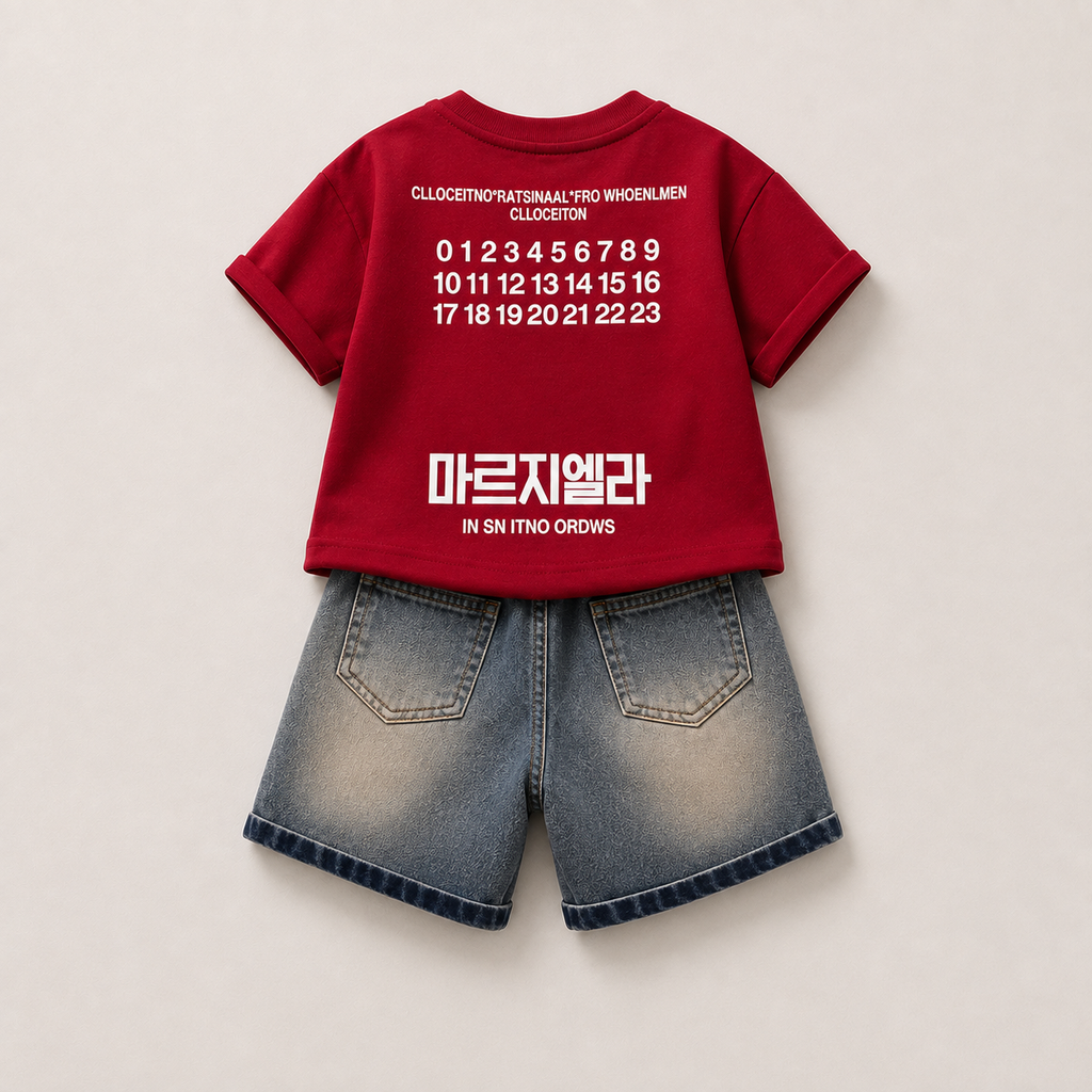 Boys Red Graphic T-Shirt & Denim Shorts Set