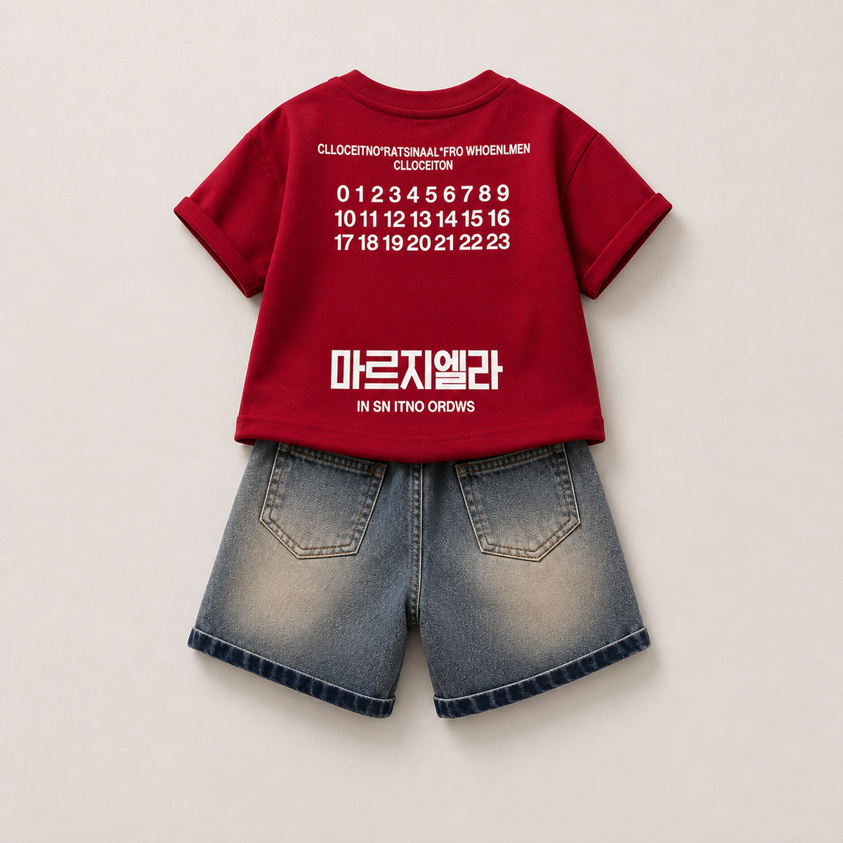 Boys Red Graphic T-Shirt & Denim Shorts Set
