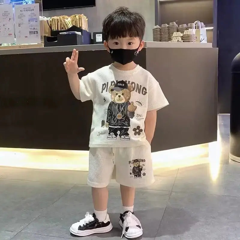 Boys Off-White Bear Printed T-Shirt And Shorts 2 pcs Set