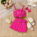 Girls Pink Flower Detail With Matching Band 3 Pcs Set