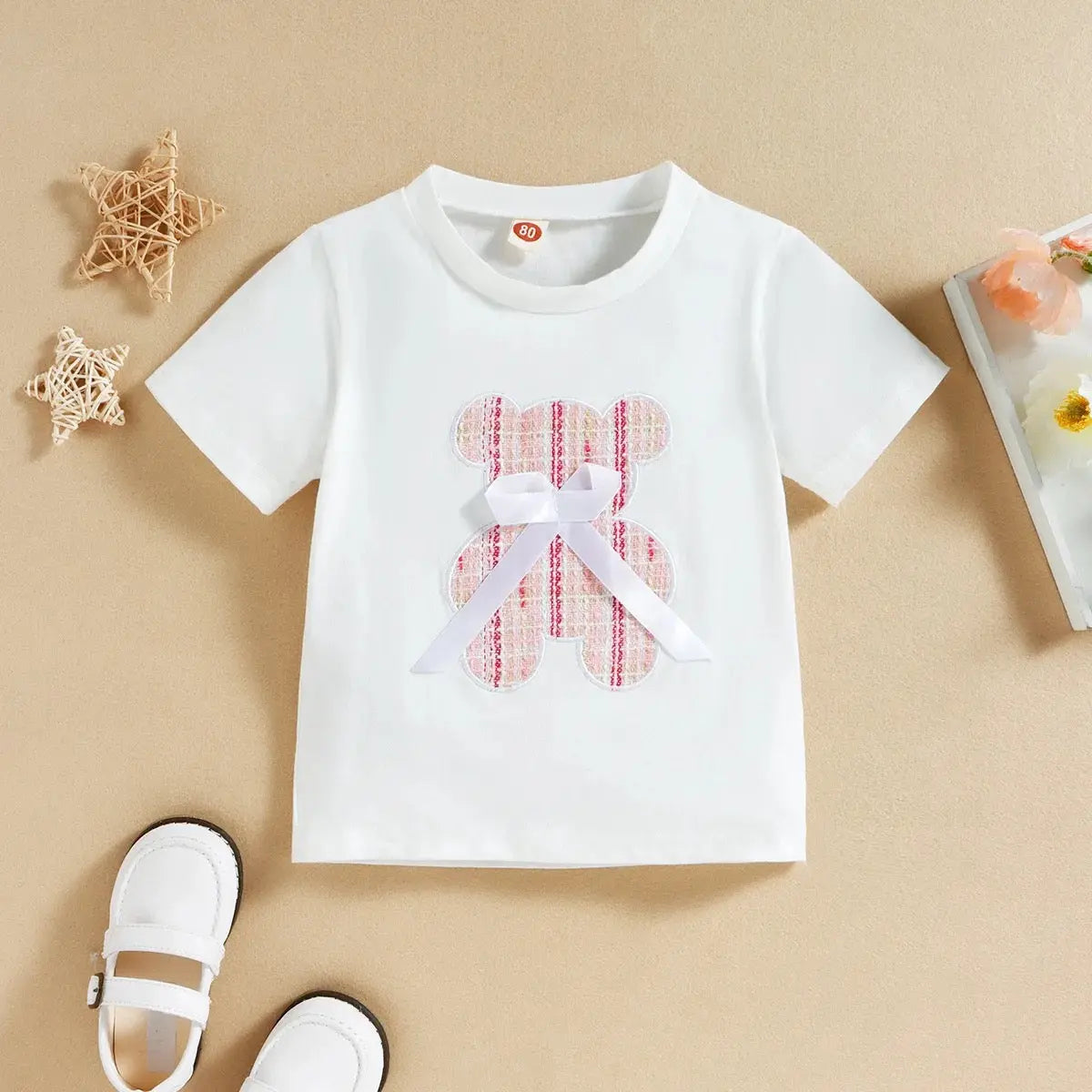 Girls White T-shirt & Pink Skirt Set